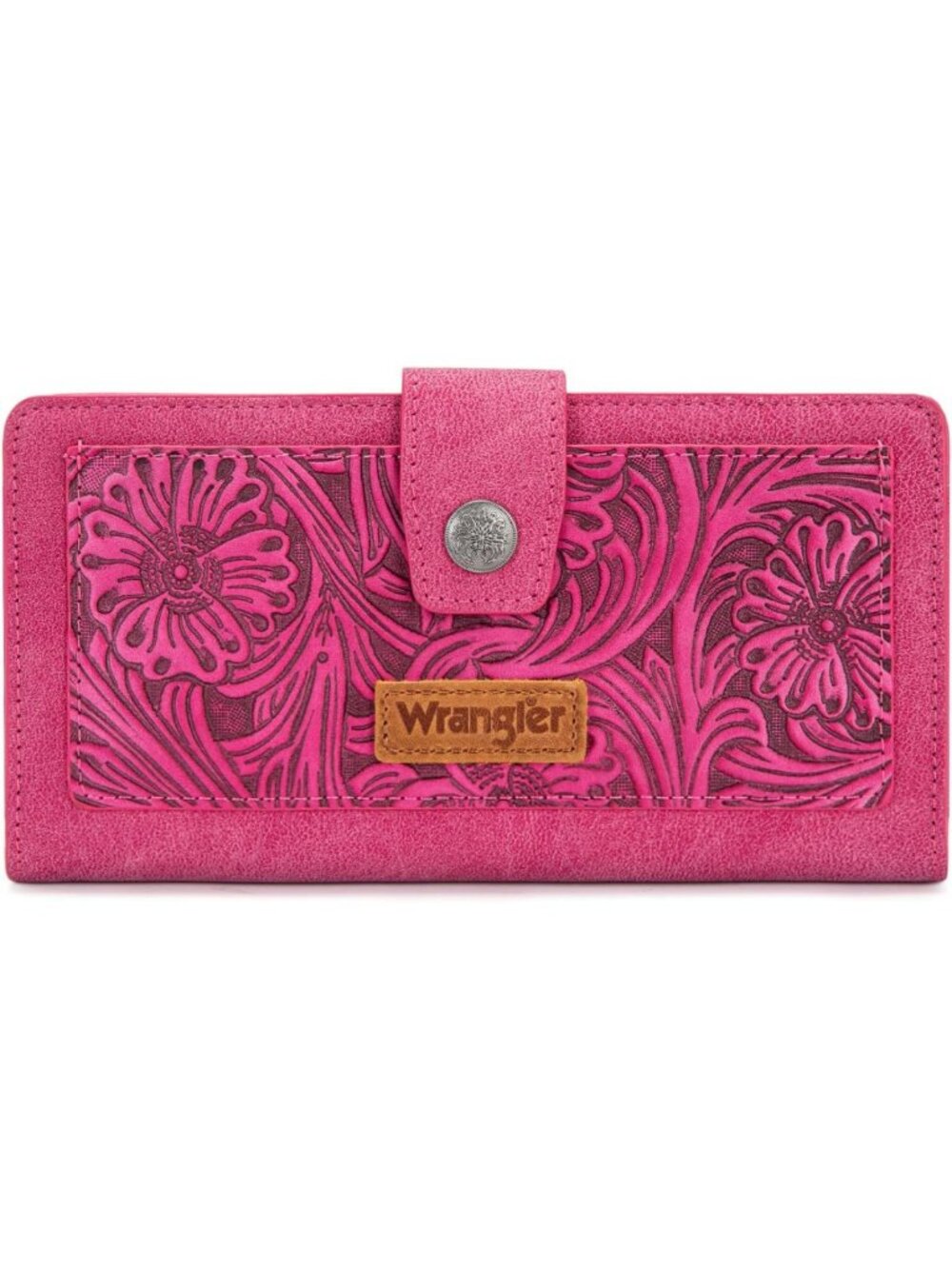Large Bifold Clutch Wallet for Women - RFID Protection, Floral Tooling, Zipper